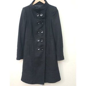 Zara Woman Double-Breasted Wool Coat Size L Black Mid Length Top-Stitch Details